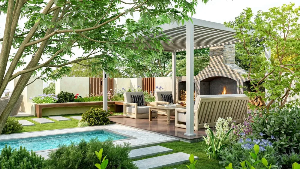 A backyard pergola showcasing outdoor living trends